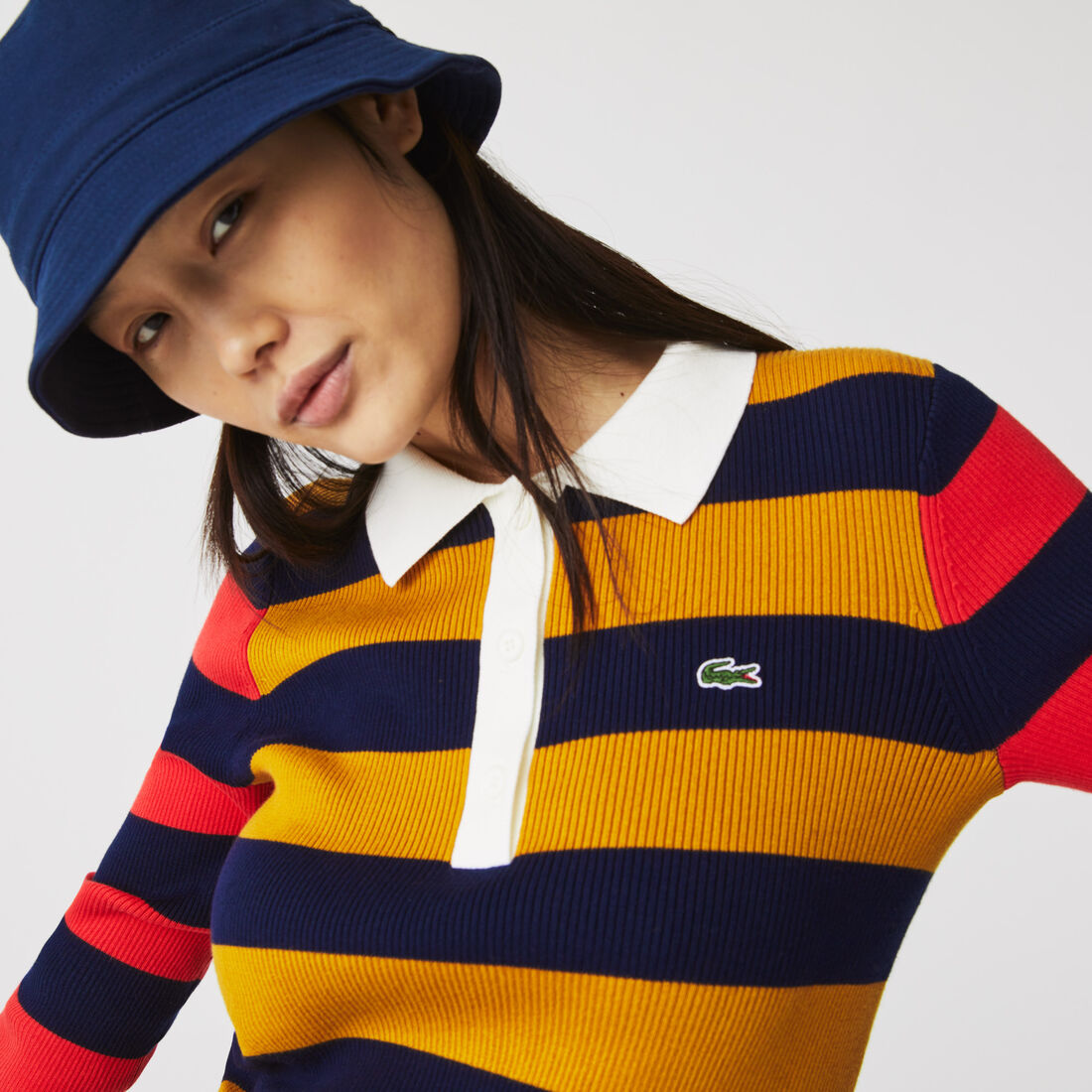 Women’s Fitted Striped Ribbed Mid-Length Polo Dress Women’s Fitted Striped Ribbed Mid-Length Polo Dress