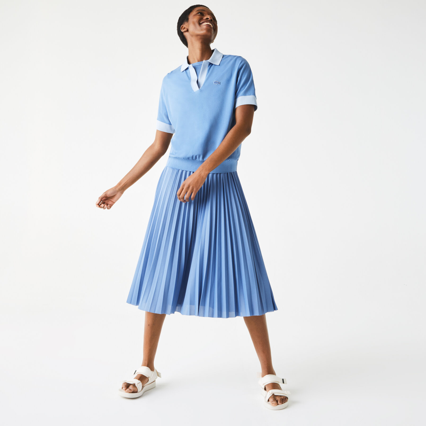 women s lacoste loose fit open collar flowing piqu  polo