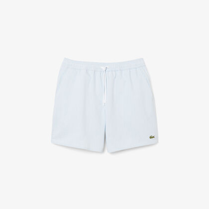 Mid Length Striped Textured Swim Trunks