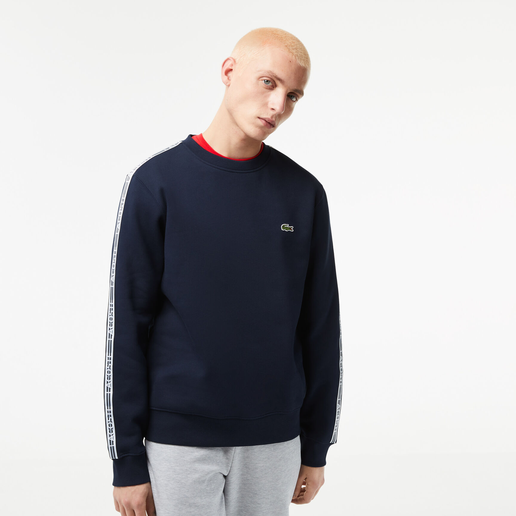 هودي رياضي بطبعة Lacoste Men's Classic Fit Logo Stripe Flannel Jogger Sweatshirt - SH5073-00-166