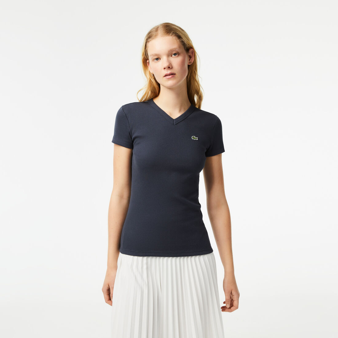 Women's Lacoste Slim Fit Organic Cotton V-neck T-shirt
