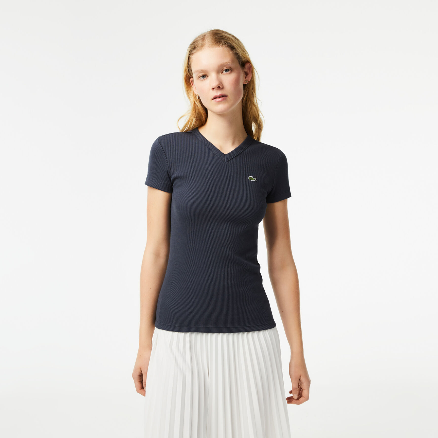 Women's Lacoste Slim Fit Organic Cotton V-neck T-shirt Women's Lacoste Slim Fit Organic Cotton V-neck T-shirt