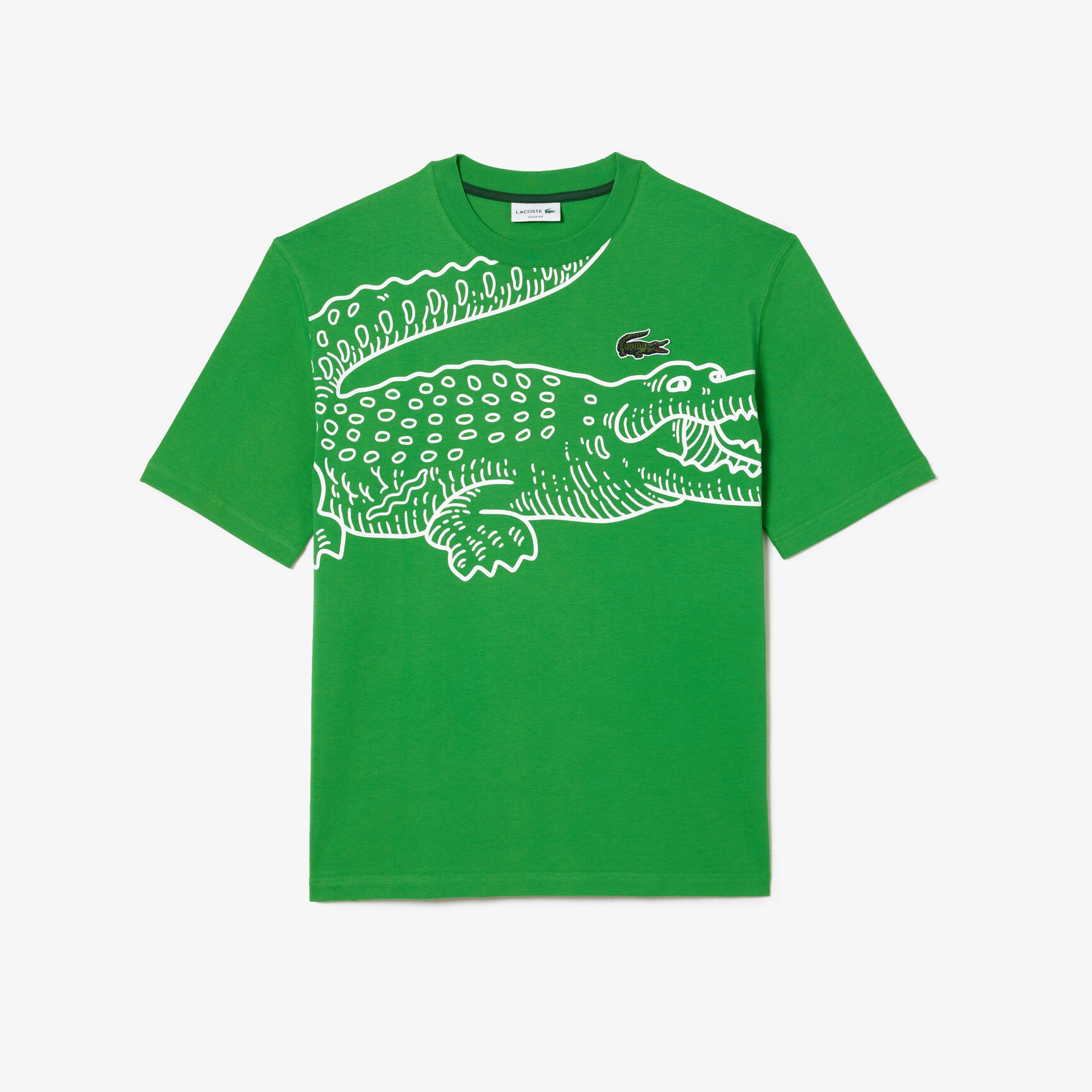 Men's Lacoste Round Neck Loose Fit Crocodile Print T-shirt - TH5511-00-SIW