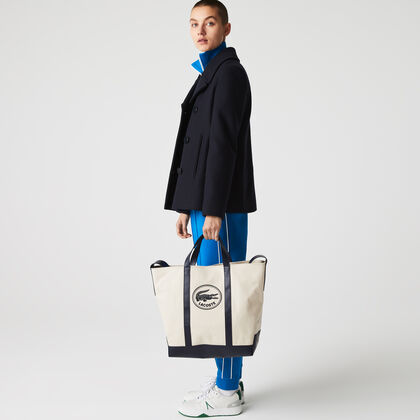 حقيبة تسوق نسائية بمقبض L-tote بلون مغاير وشارة قماشية
