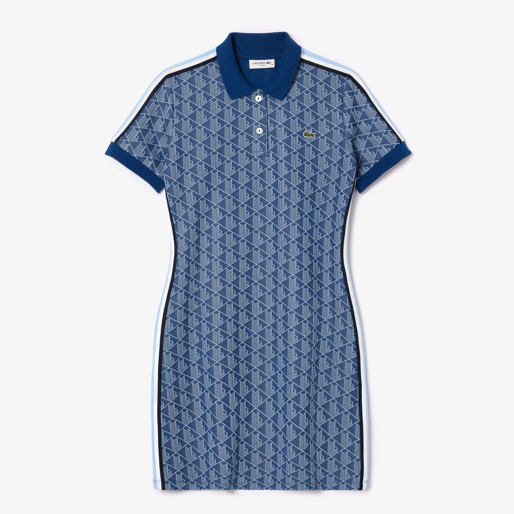 فستان بولو بقصة ضيقة من قماش الجاكارد المزين بشعار لاكوست Slim Fit Monogram Polo Dress - EF2655-00-6LE