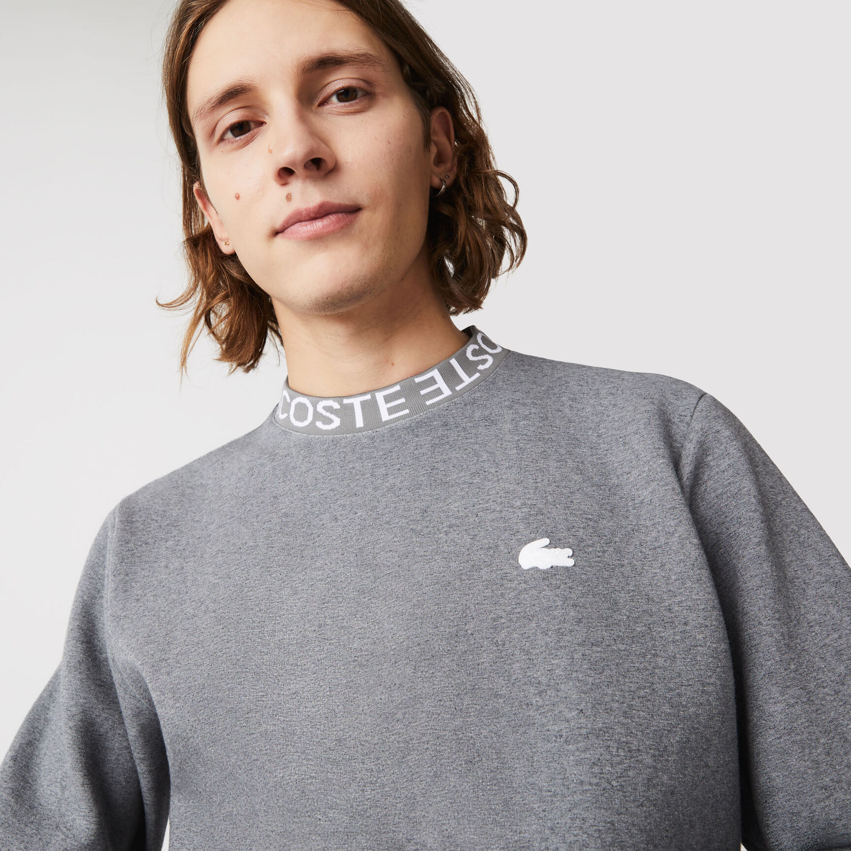 Men&rsquo;s Lacoste Lettered Crew Neck Cotton Blend Sweatshirt