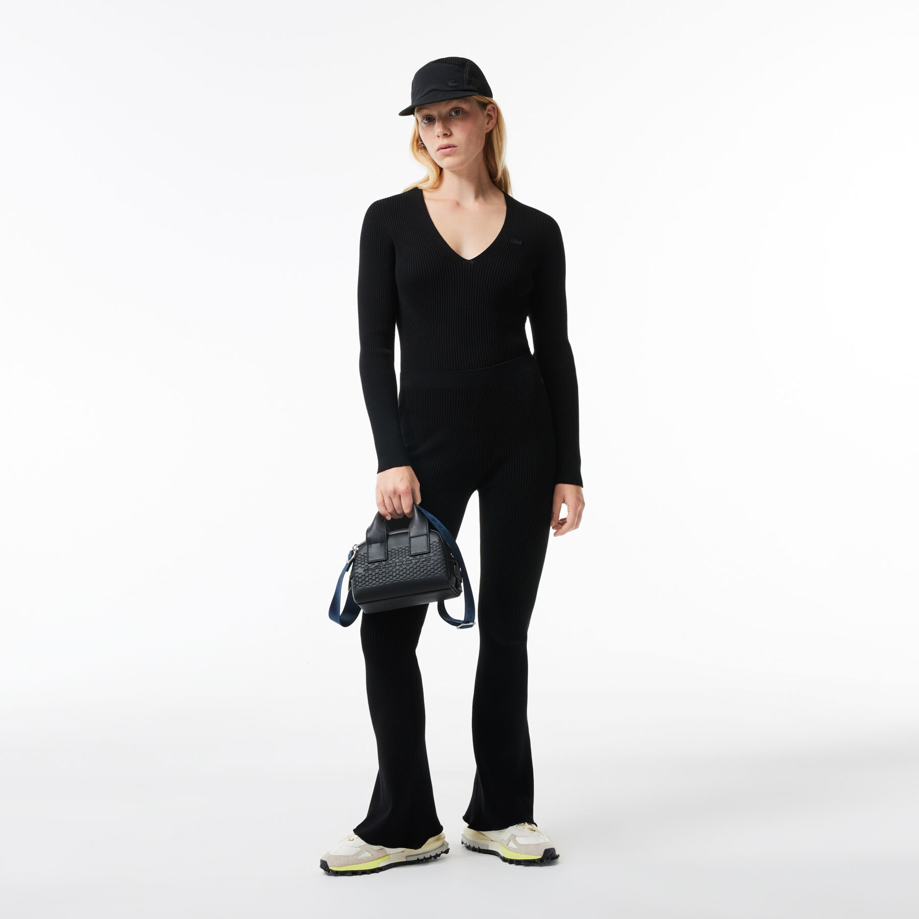 Seamless Ribbed Knit Flared Leggings lacoste seamless ribbed knit flared leggings