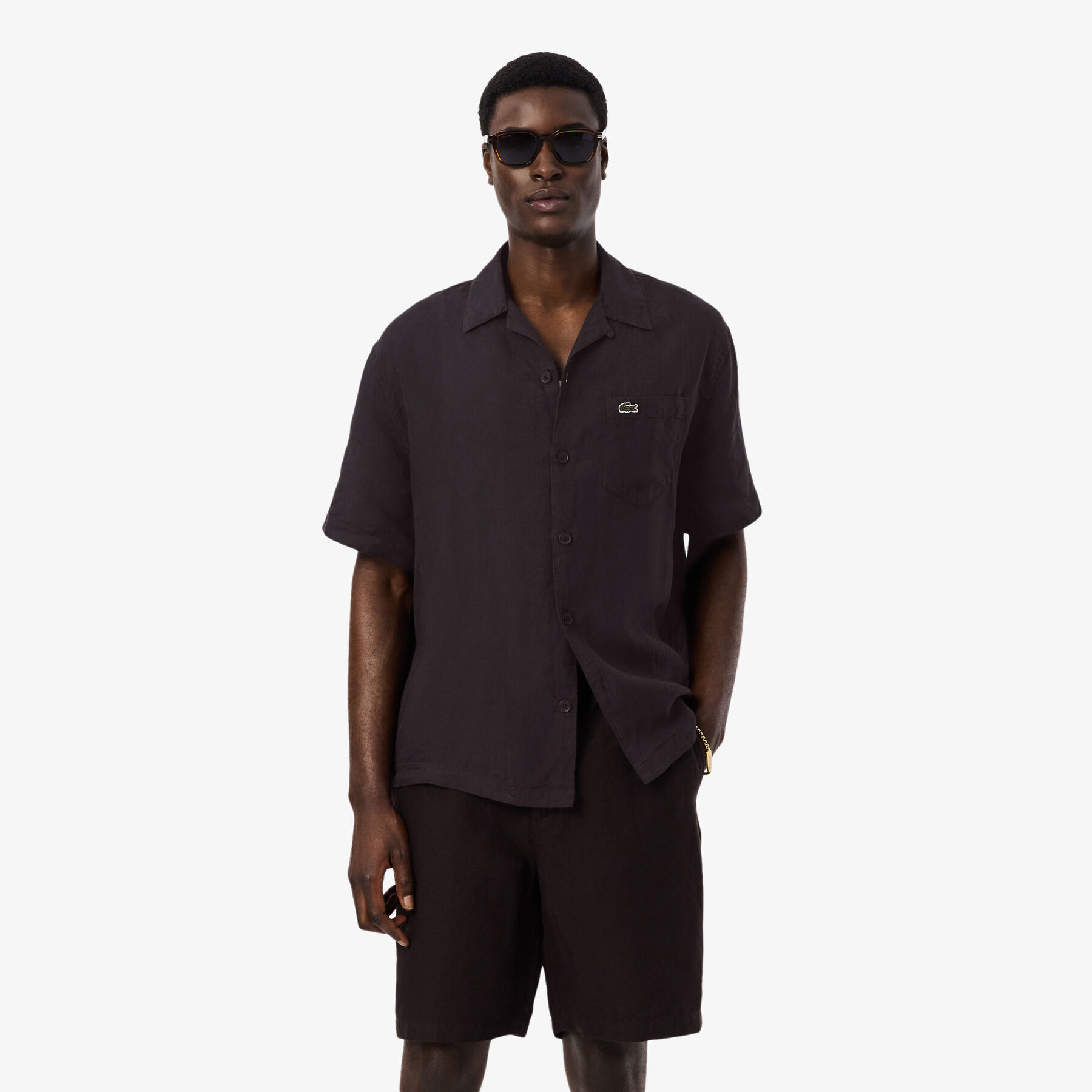 lacoste relaxed fit linen shirt