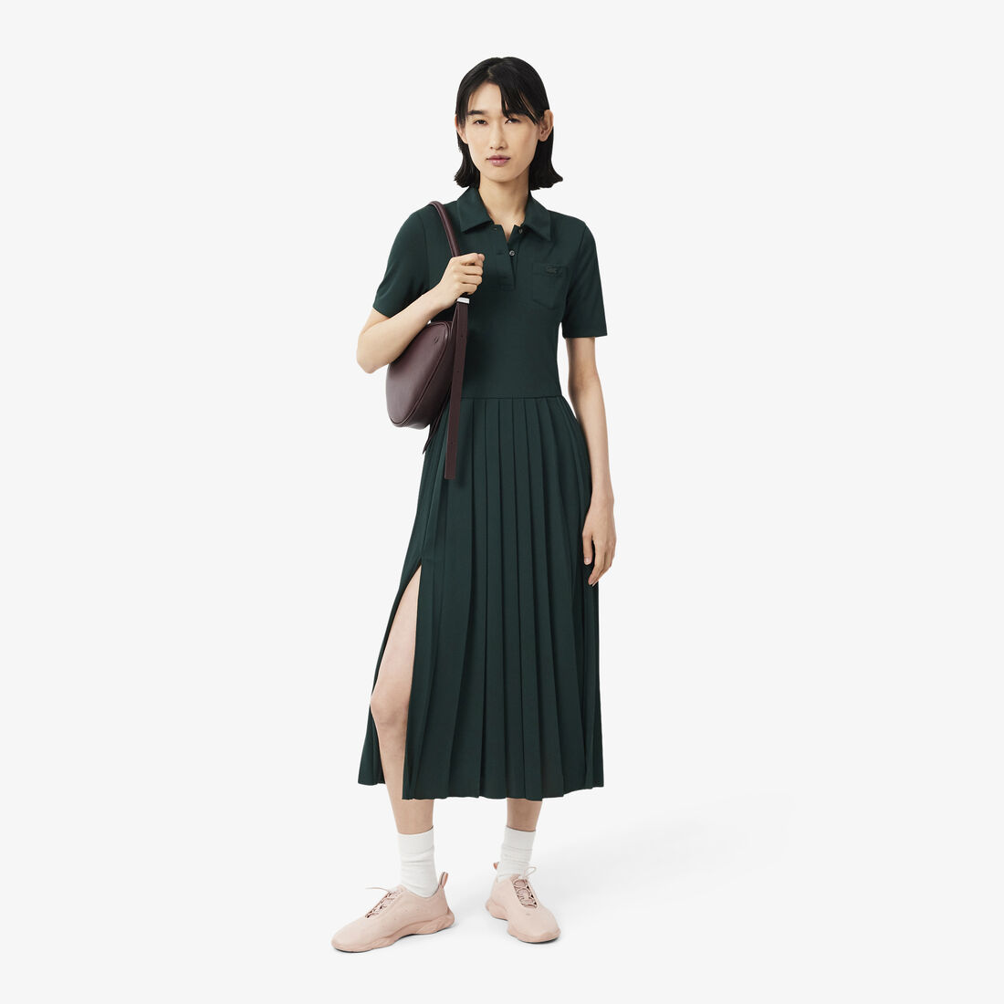 Pleated Fluid Jersey Polo Collar Dress lacoste pleated fluid jersey polo collar dress