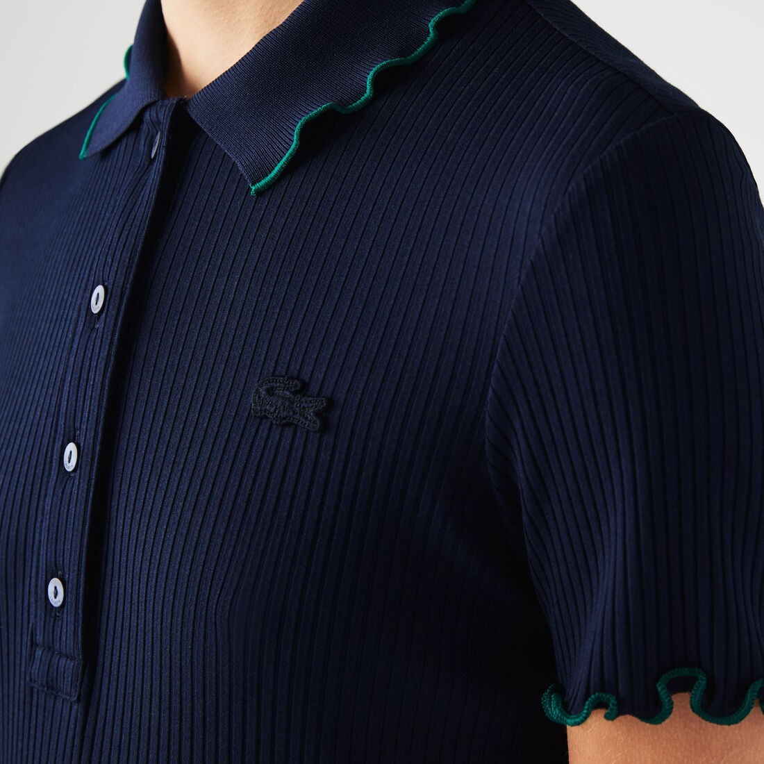 Women's Lacoste Slim Fit Ribbed Colored Flounced Details Polo Women's Lacoste Slim Fit Ribbed Colored Flounced Details Polo