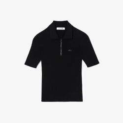 Zip Neck Rib Knit Polo Shirt