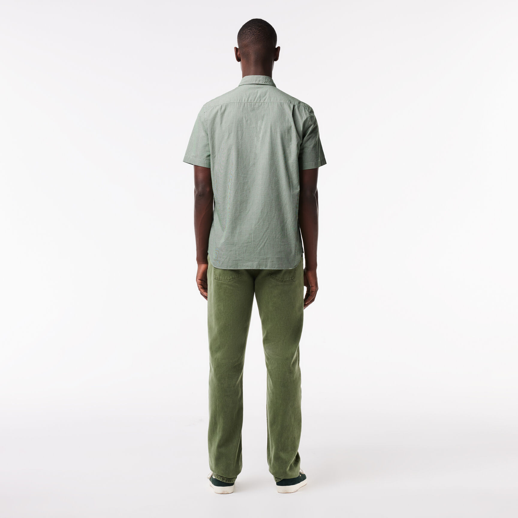 قميص قطن لون سادة بقصة عادية للرجال Short Sleeved Regular Fit Gingham Print Shirt - CH5622-00-737