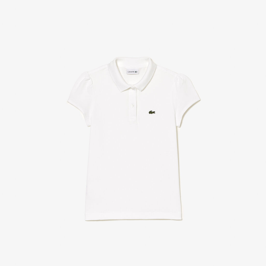 قميص بولو بيكيه بياقة مزخرفة Girls' Lacoste Scalloped Collar Mini Pique Polo Shirt - PJ3594-00-001