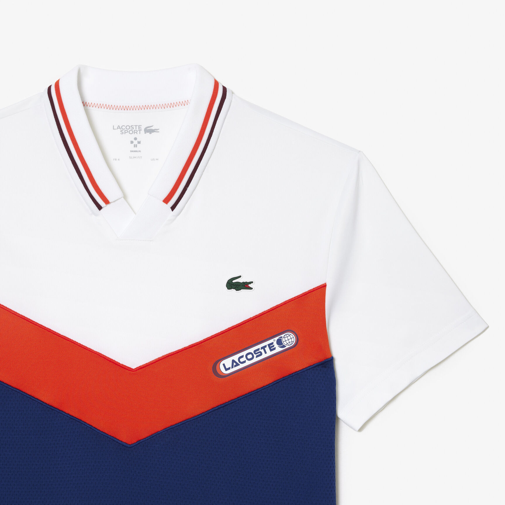 تي شيرت بولو بنقشة شعار الماركة وياقة بلون مغاير وقصّة كلاسيكية Slim Fit Lacoste Tennis x Daniil Medvedev Seamless Effect Polo Shirt - DH1099-00-LIH