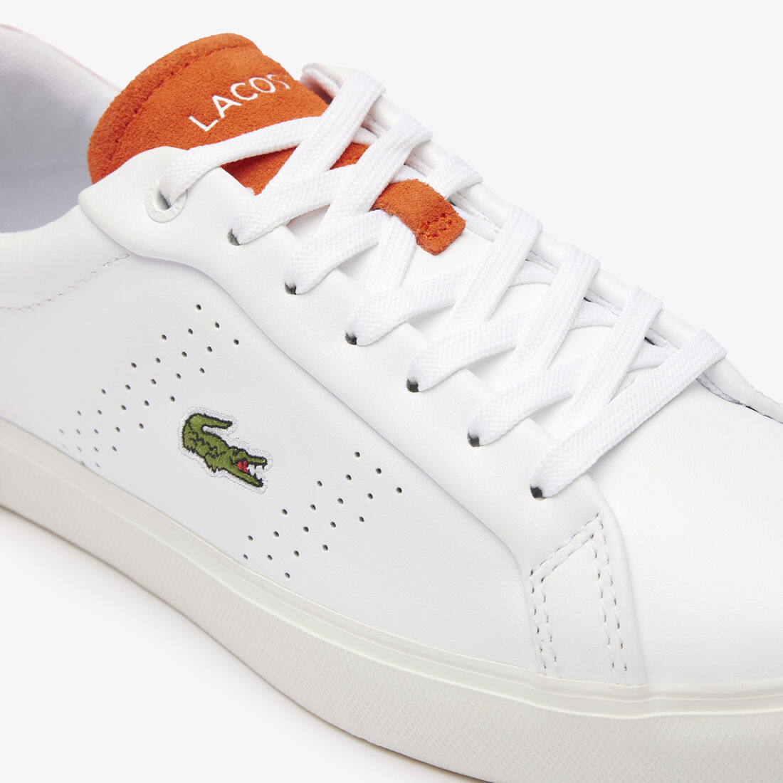 سنيكرز باور كورت 2.0 جلد بلمسة لونية برتقالية للنساء Women's Powercourt 2.0 Orange Leather Trainers - 46SFA0022-1U2