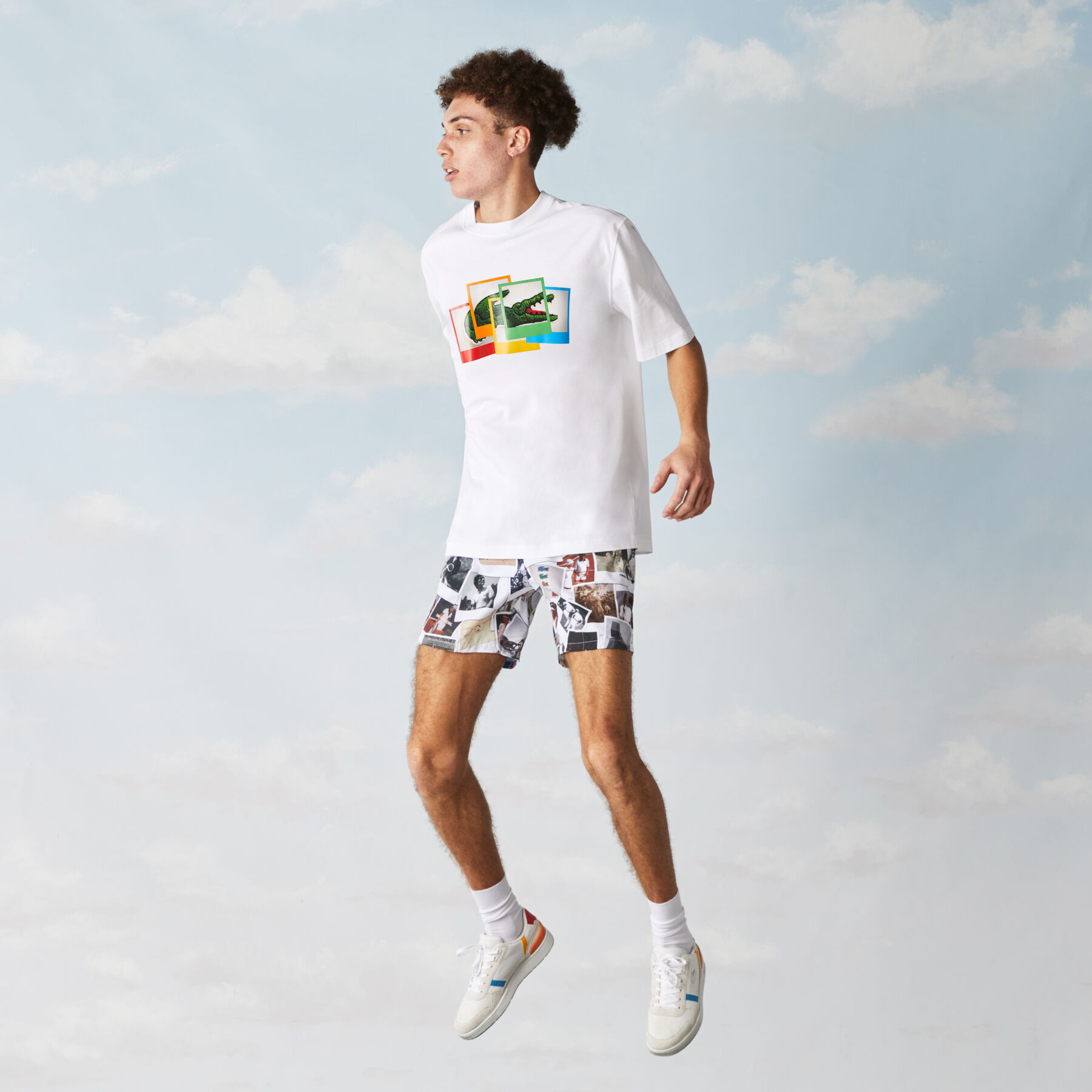 لاكوست تي شيرت قطني للجنسين قصة فضفاضة من مجموعة lacoste live و polaroid