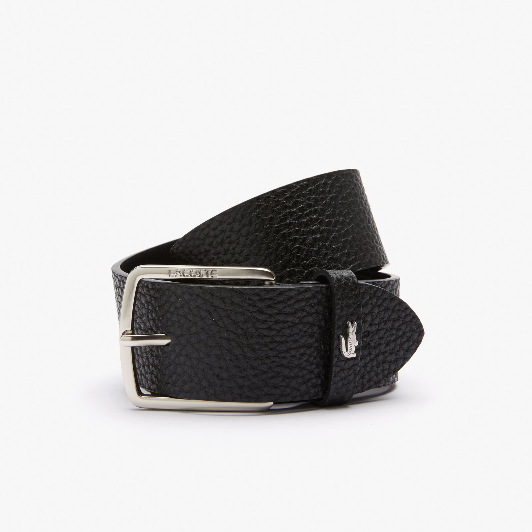 حزام جلد بارز الملمس بإبزيم مربع محفور بشعار لاكوست للرجال Men's Lacoste Engraved Square Buckle Grained Leather Belt - RC4044-000