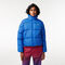 lacoste hooded monogram print puffer jacket with puffed croc at back