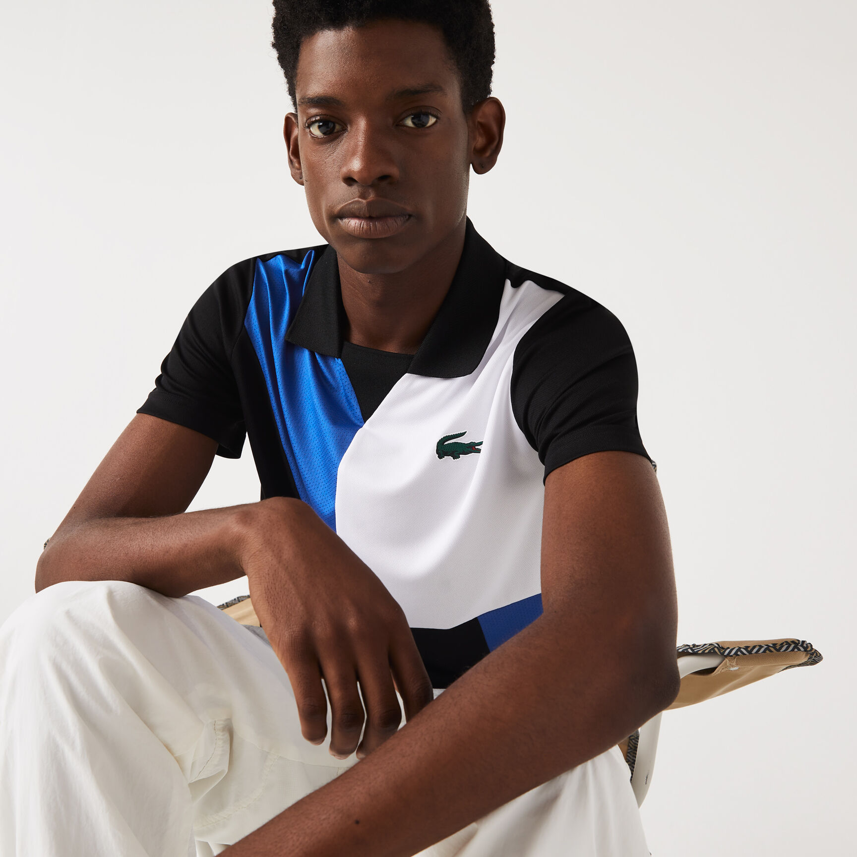 تيشيرت بولو تنس بيكيه سريع الجفاف بتصميم مقسم بألوان للرجال مجموعة Lacoste SPORT