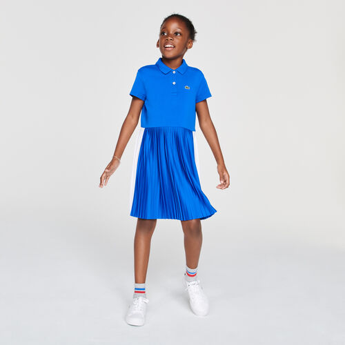 Girls’ Pleated Lightweight Cotton Piqué Polo Dress