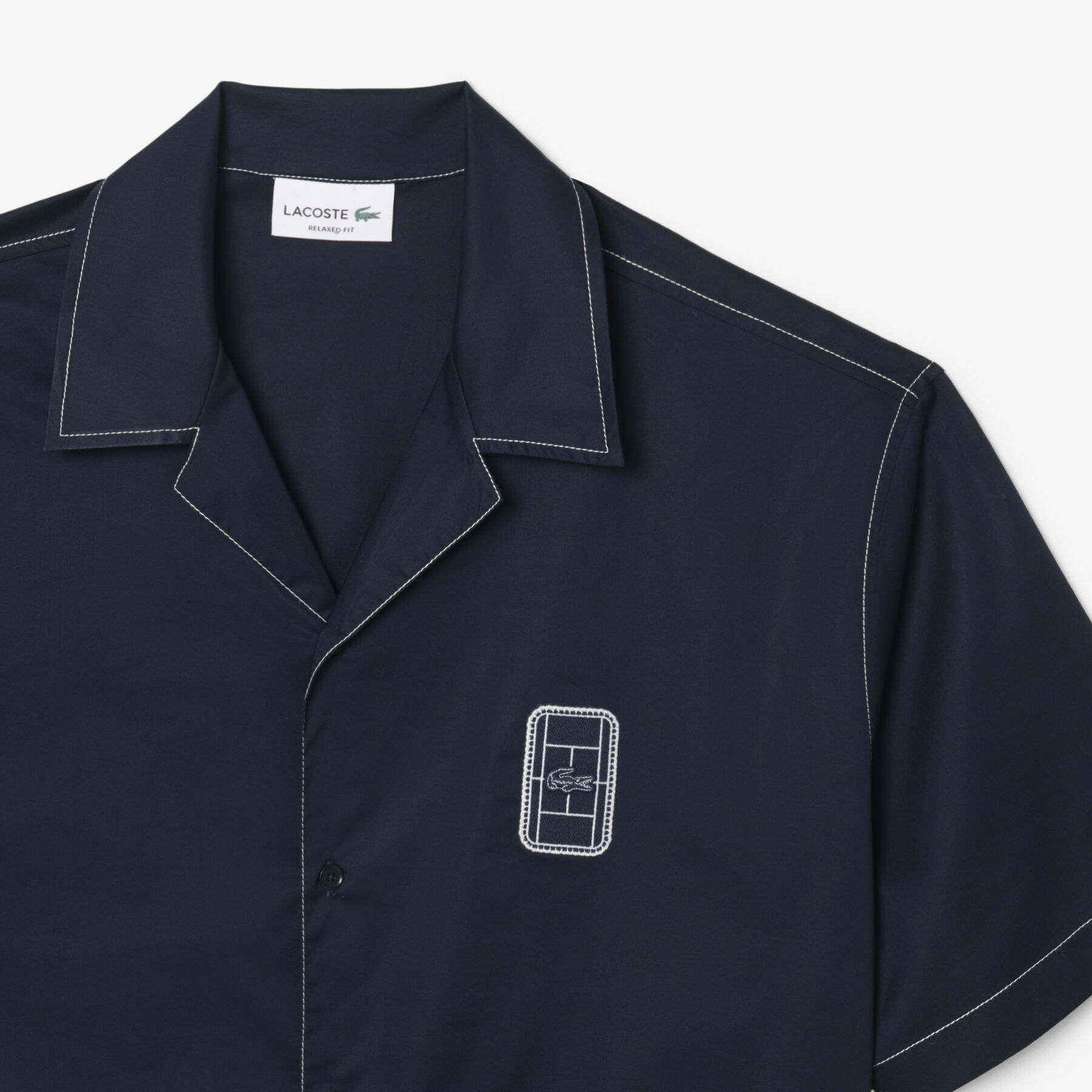 Relaxed Fit Short Sleeved Cotton Shirt Men's Lacoste Pull-on Windbreaker with Kangaroo Pocket - CH8448-00-MXQ