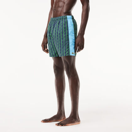 Lacoste Mid Length Monogram Print Swim Trunks