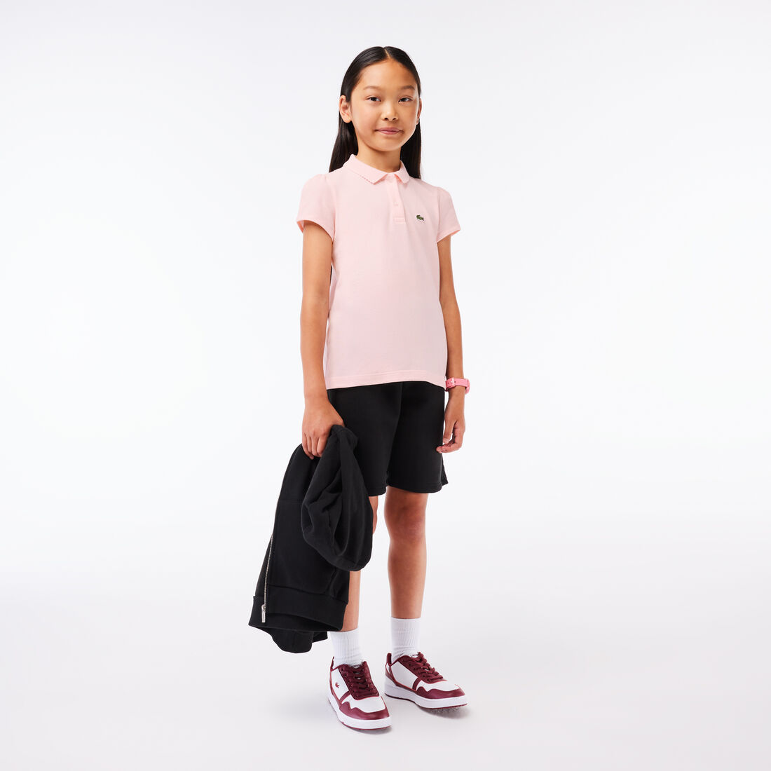 قميص بولو بيكيه بياقة مزخرفة Girls' Lacoste Scalloped Collar Mini Pique Polo Shirt - PJ3594-00-T03