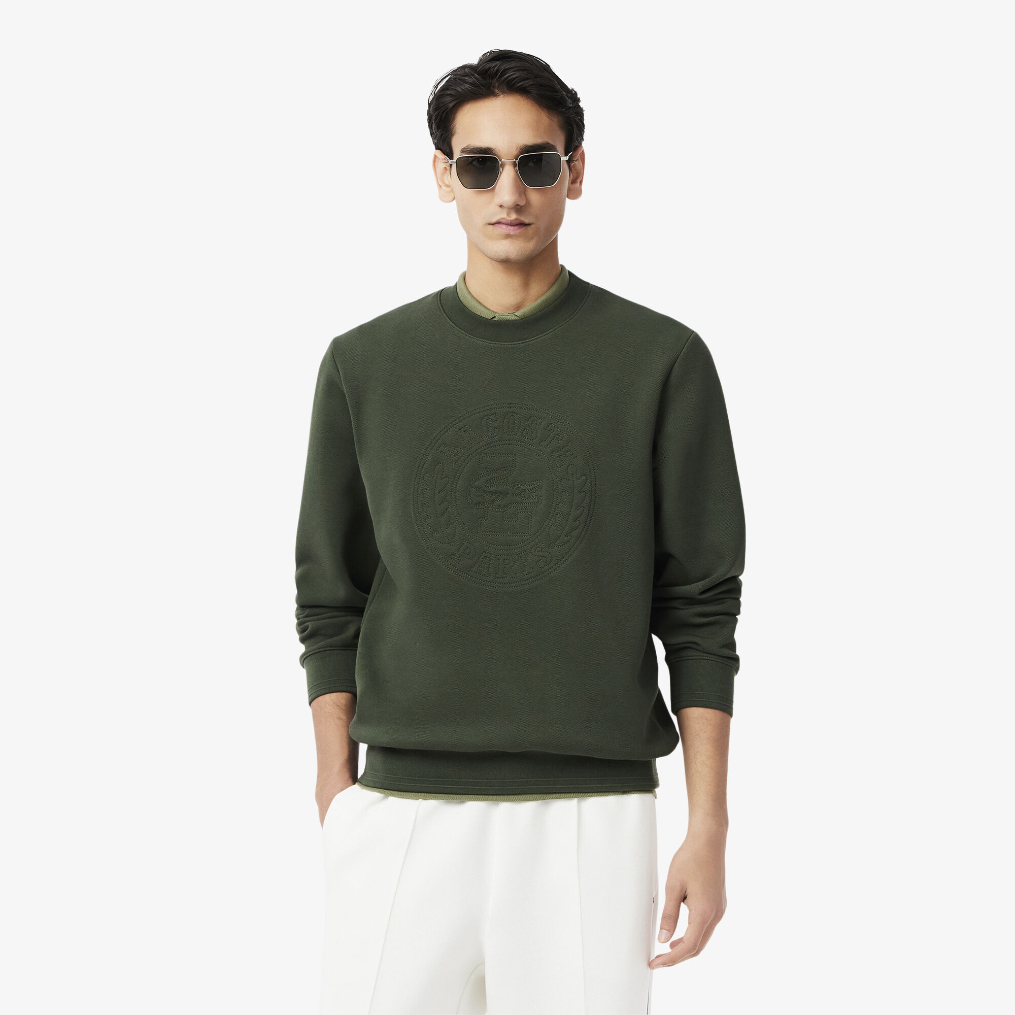 Mサイズ　Pique Crewneck Embossed Logo Pique Sweatshirt, Dark Green | LACOSTE UAE