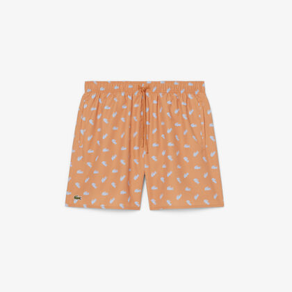 Mid Length Crocodile Print Swim Trunks