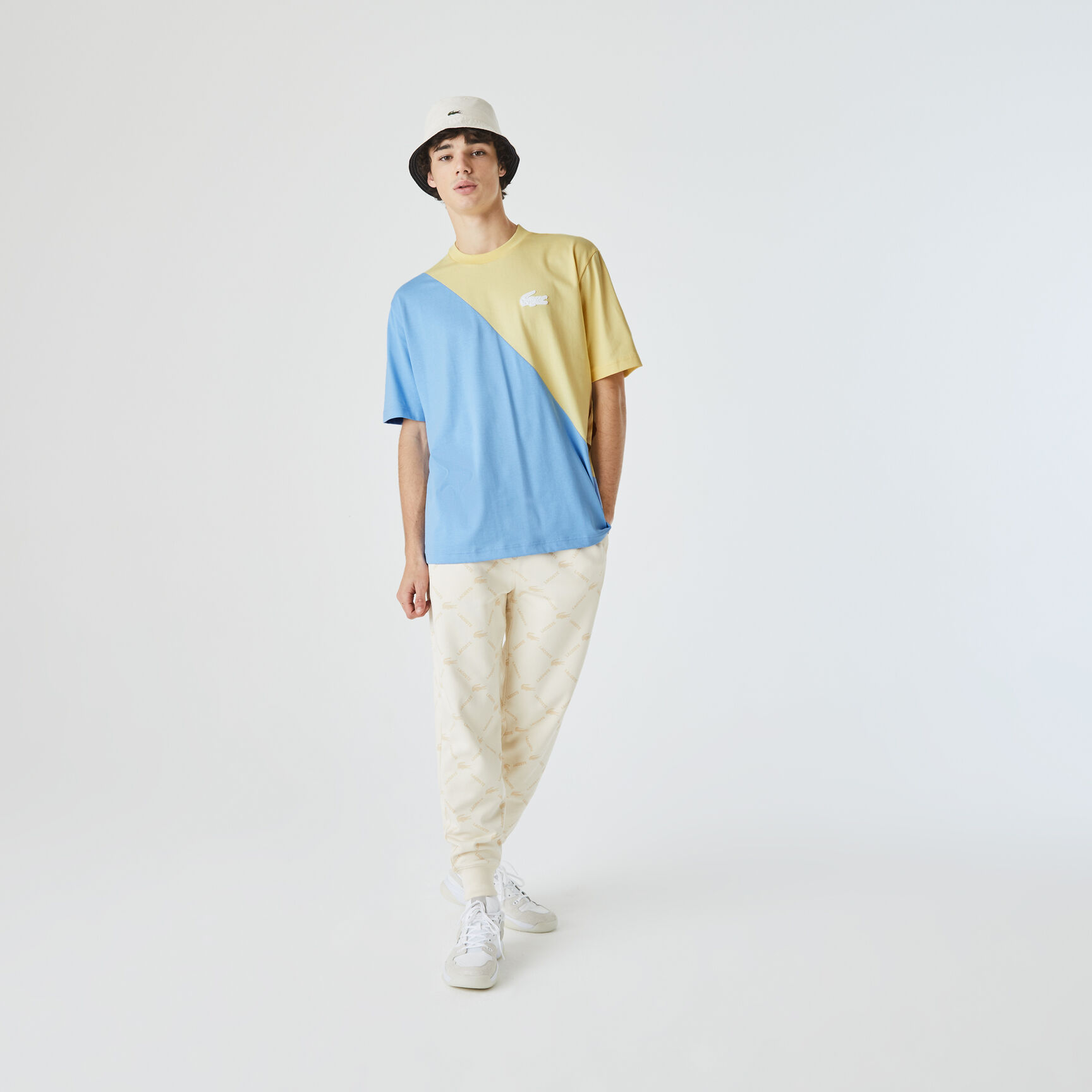 تي شيرت قطن للجنسين ثنائي اللون قصة فضفاضة مجموعة Lacoste LIVE تي شيرت قطن للجنسين ثنائي اللون قصة فضفاضة مجموعة Lacoste LIVE