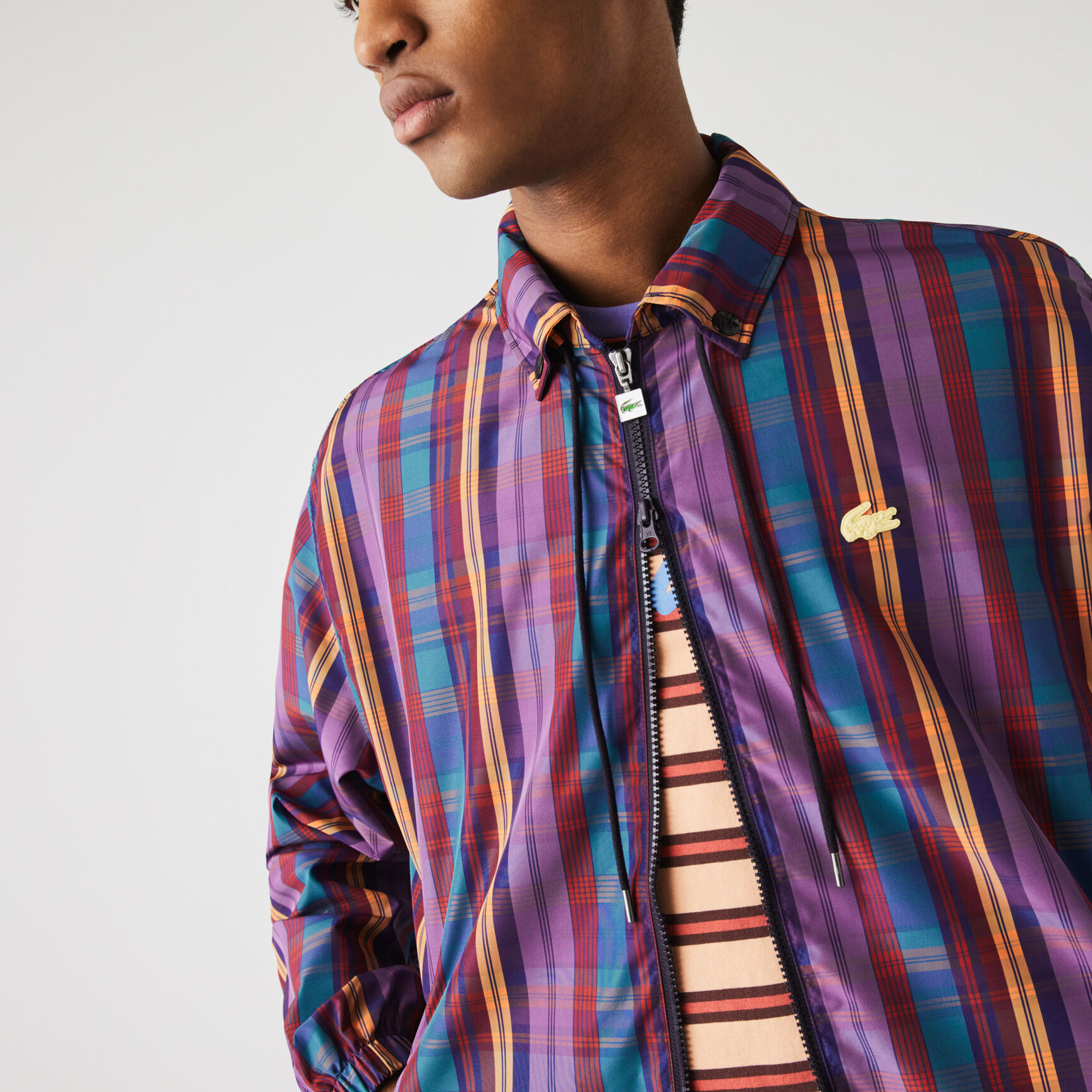 سترة واقية من الرياح كاروهات بسحاب للجنسين مجموعة Lacoste LIVE سترة واقية من الرياح كاروهات بسحاب للجنسين مجموعة Lacoste LIVE