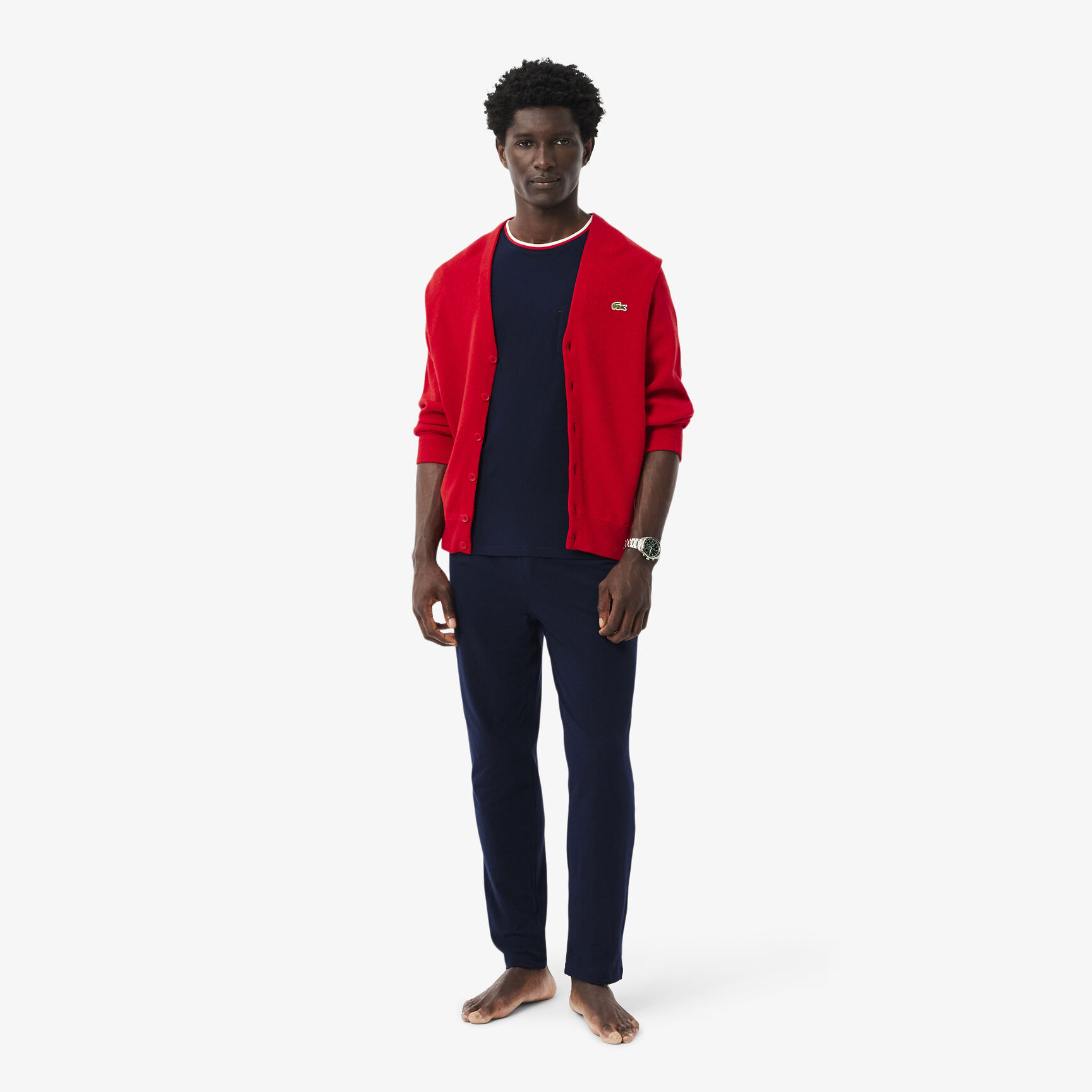 تي شيرت بقصّة عادية من مجموعة لاكوست للتنس × دانييل ميدفيديف Contrast Neck Loungewear Top - TH1726-00-166