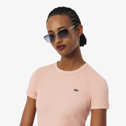 تي شيرت قطني مضلع بقصة ضيقة