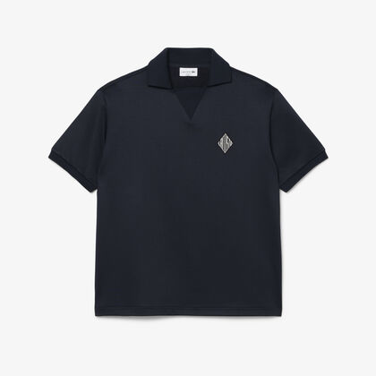 Loose Fit Badge Accent Fleece Polo Shirt