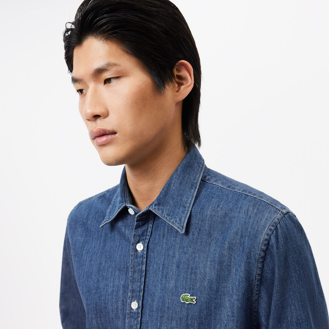 قميص لاكوست دينم قطن عضوي بقصة عادية للرجال Men's Lacoste Regular Fit Organic Cotton Denim Shirt - CH0197-00-CDZ