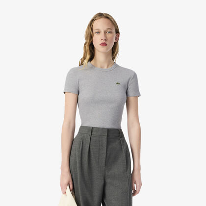 تي شيرت قطني مضلع بقصة ضيقة