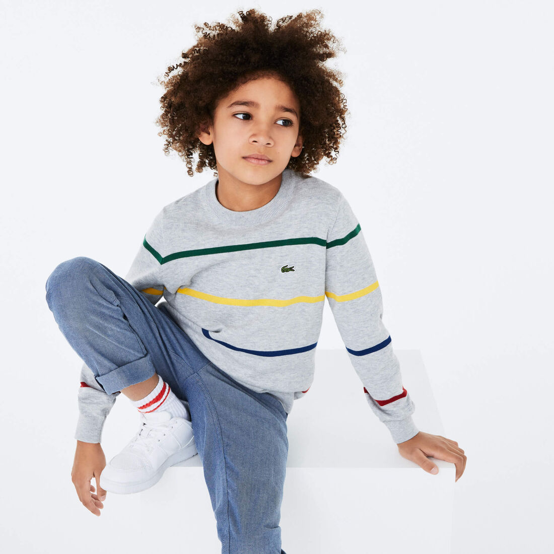 كنزة من مزيج القطن مخططة وملونة للأولاد