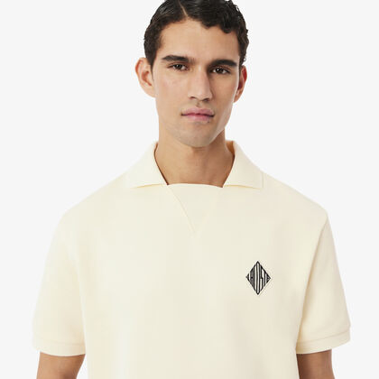 Loose Fit Badge Accent Fleece Polo Shirt