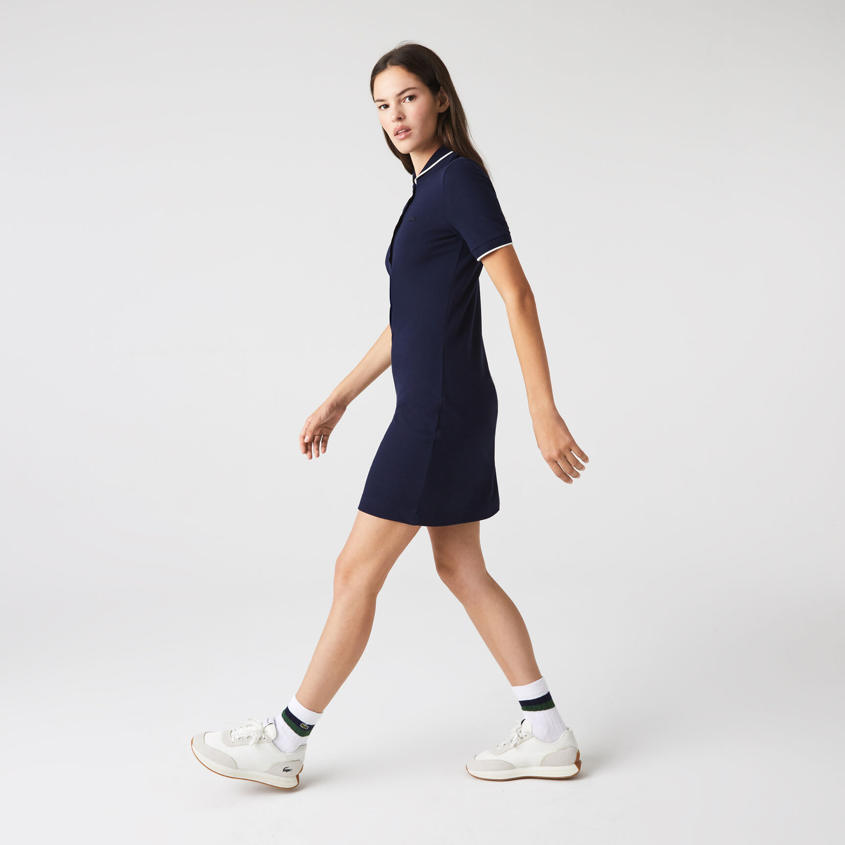 Women's Lacoste Striped Neck Flowy Polo Dress Women's Lacoste Striped Neck Flowy Polo Dress