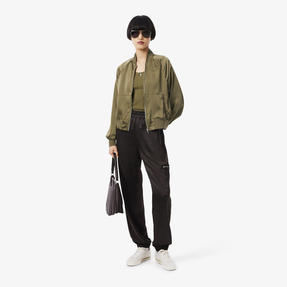 Oversized Embroidered Signature Satin Bomber Jacket Oversized Embroidered Signature Satin Bomber Jacket - CF5318-00-E9F