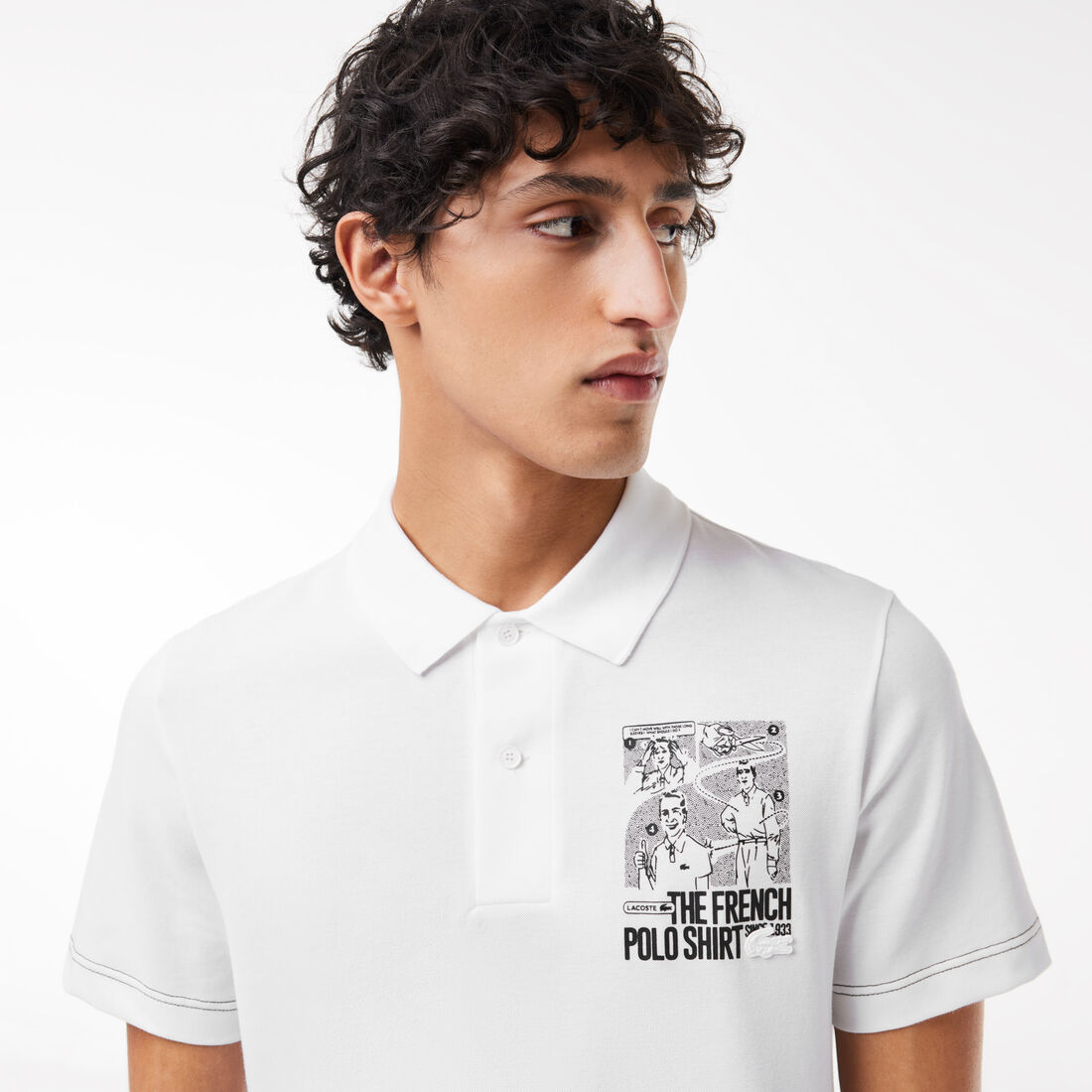 قميص بولو بطباعة أمامية وخلفية بحركة لاكوست Back and Front Print Lacoste Movement Polo Shirt - PH7416-00-001