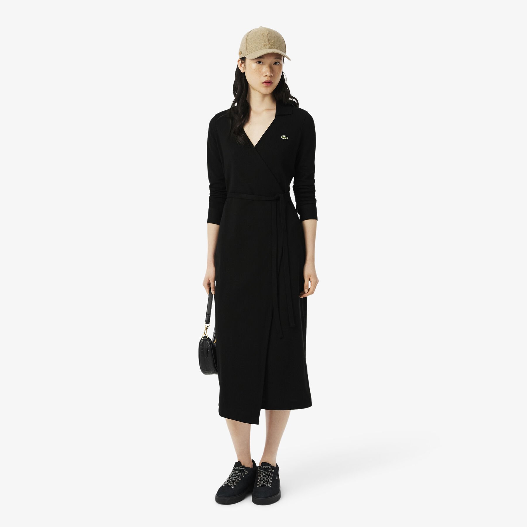lacoste slim fit polo collar wrap dress