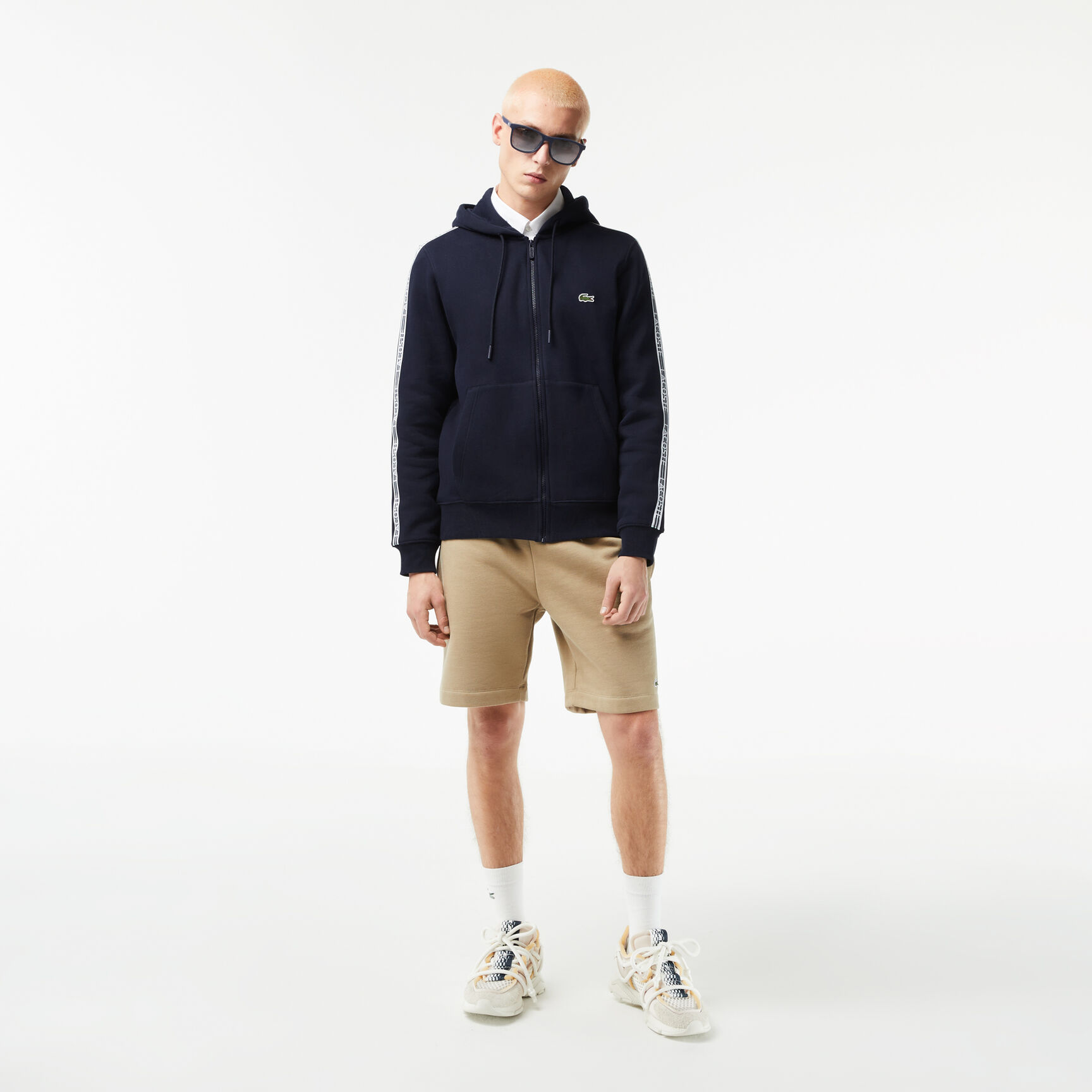 هودي بقصة كلاسيكية بسحّاب وأشرطة شعار الماركة للرجال هودي بقصة كلاسيكية بسحّاب وأشرطة شعار الماركة للرجال