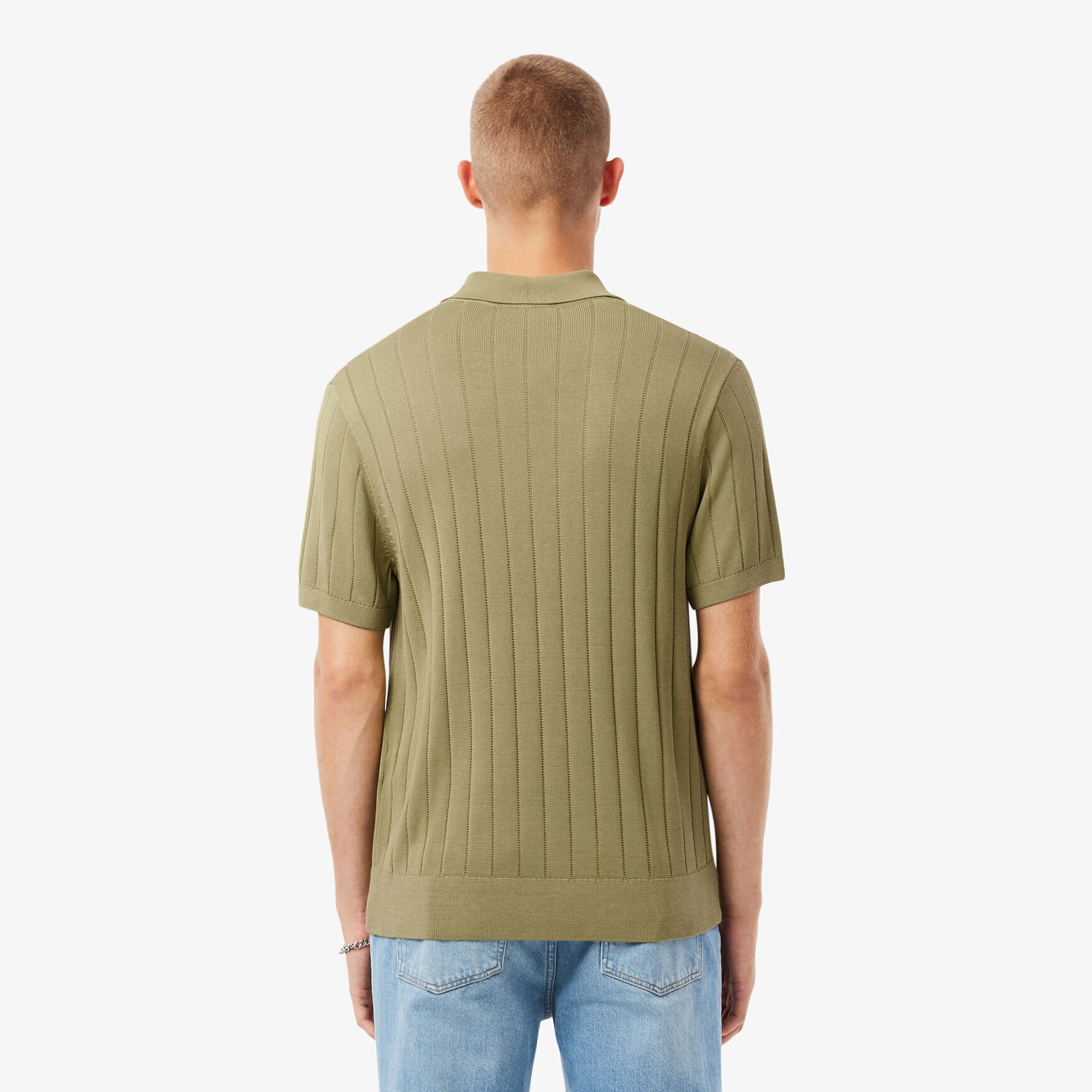 Fluid Ribbed Knit Polo Collar Sweater - AH5339-00-E9F