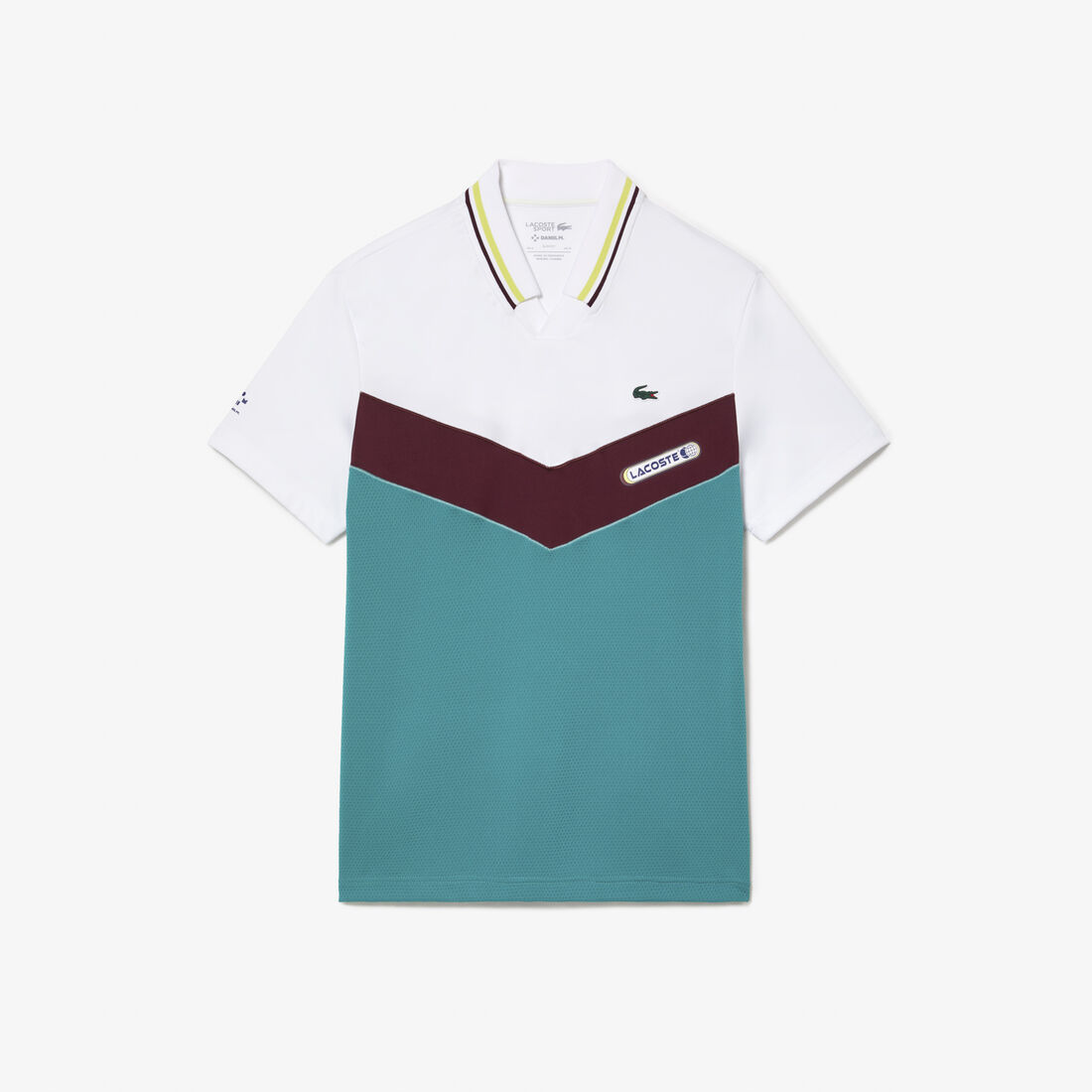 تي شيرت بولو بنقشة شعار الماركة وياقة بلون مغاير وقصّة كلاسيكية Slim Fit Lacoste Tennis x Daniil Medvedev Seamless Effect Polo Shirt - DH1099-00-Q7I