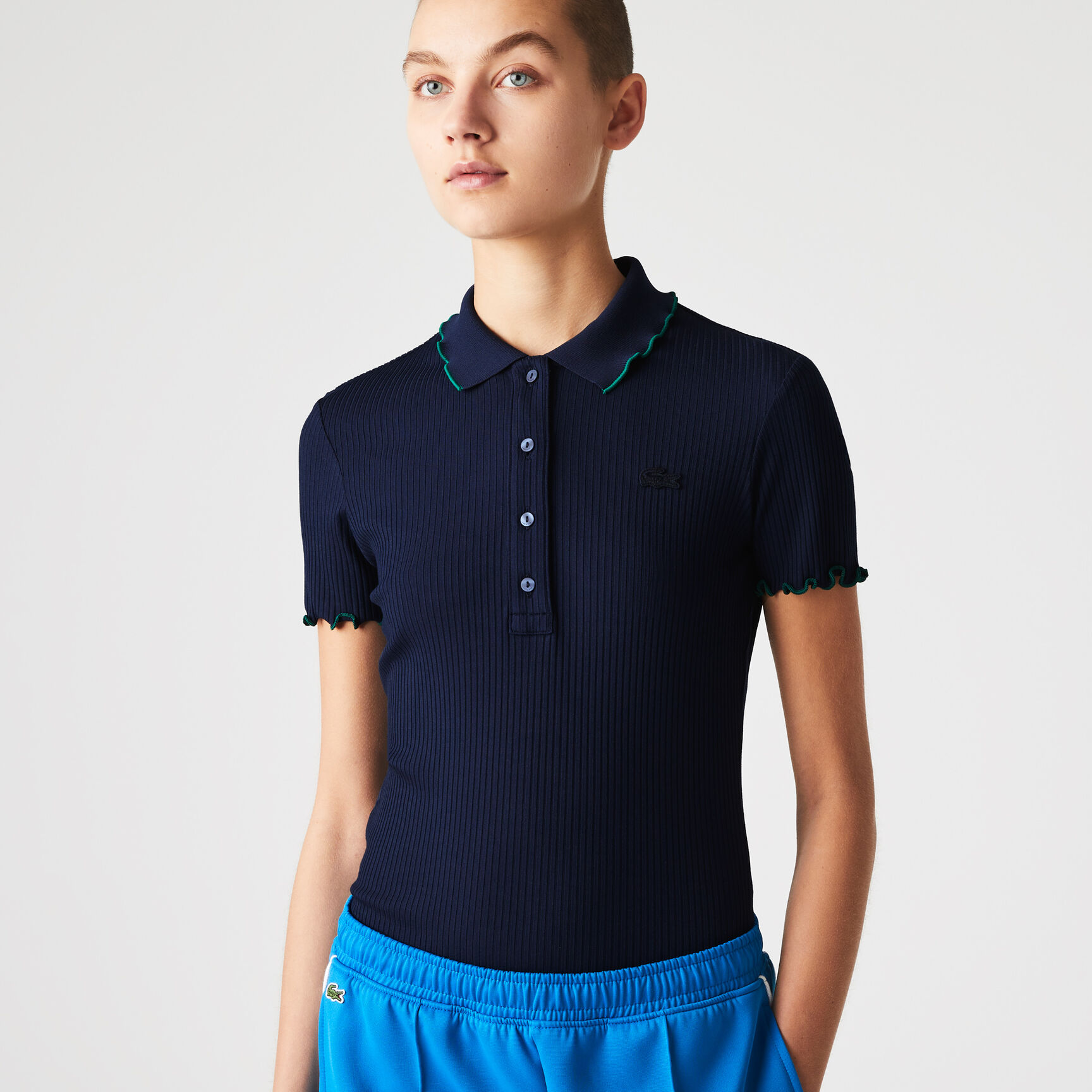 Women's Lacoste Slim Fit Ribbed Colored Flounced Details Polo