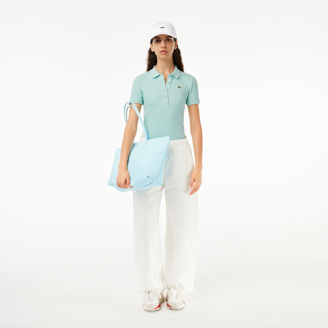 تيشيرت بولو L.12.D بقصة ضيقة من القطن المضلع Women's Lacoste Slim Fit Organic Cotton Polo Shirt - DF5377-00-LGF