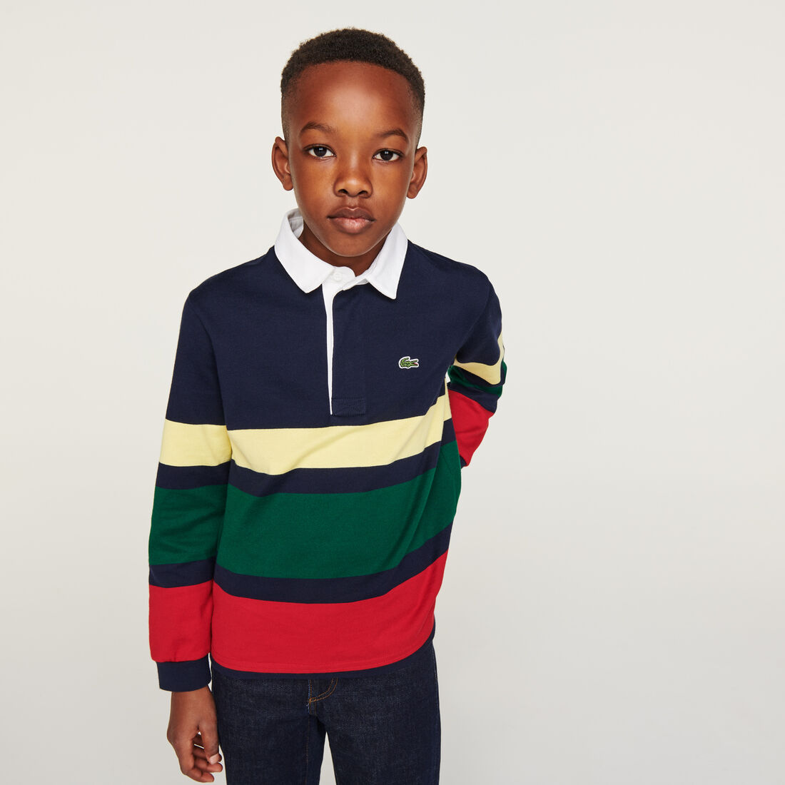 Boys' Lacoste Striped Cotton Rugby Regular Fit Polo