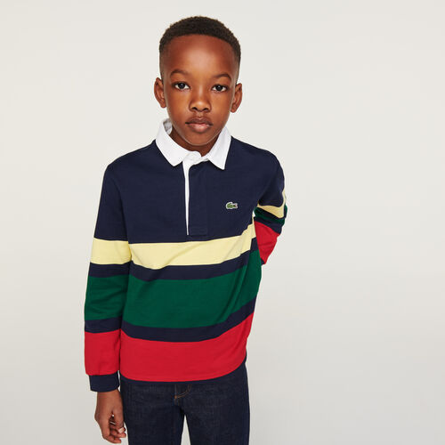 Boys’ Lacoste Striped Cotton Rugby Regular Fit Polo