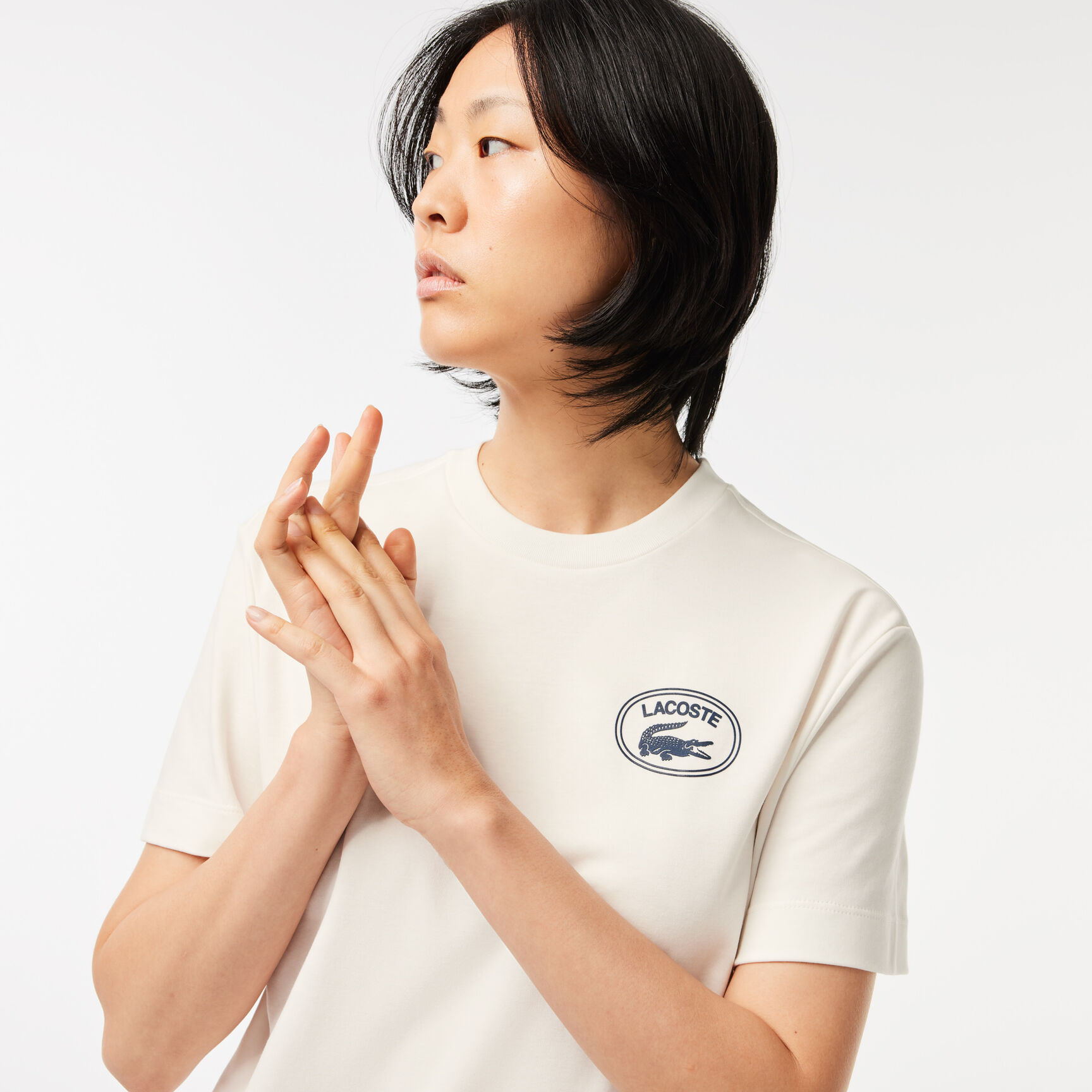 تي شيرت لاكوست جيرسيه قطن بطبعة شعار واسم الماركة Regular Fit Signature Print T-shirt - TF0854-00-70V